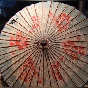 Vintage Floral Paper Parasol - Coral & Cream